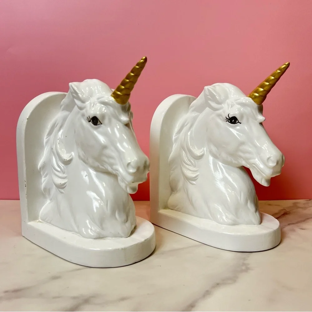Vintage Ceramic Bookends Unicorn Design Retro Whimsical Mid-Century Home Decor - Picture 4 of 7